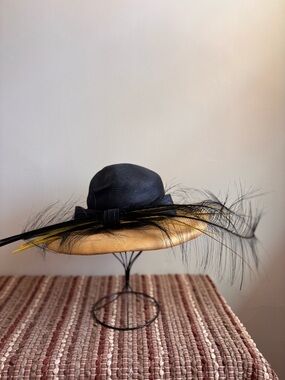 KAI Black and Gold/Yellow Straw Statement Derby Hat Fascinator Formal Hat